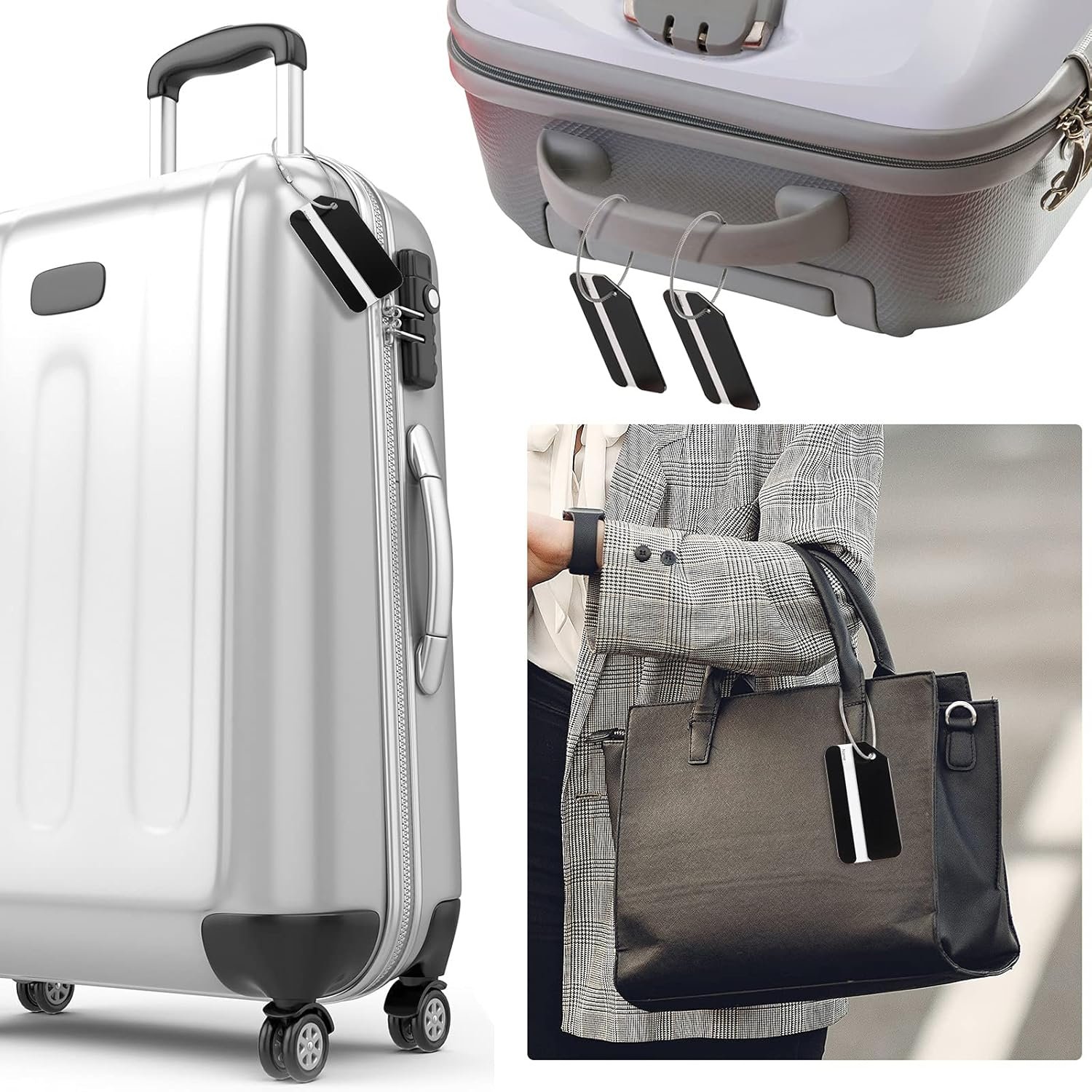 12 Pieces Luggage Tags Business Card Holder Aluminum Metal Travel ID Bag Tag for Suitcases Travel Luggage Baggage Identifier(Black) - Image 4