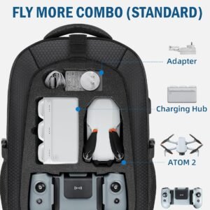 Atom 2 Case, Large Capacity Backpack for Potensic Atom 2/SE/3-Axis/LT, Expandable Travel Drone Bag Fits 15.6 Inch Laptop and Fly More Combo (Not Compatible with RC PTD 1 Remote Controller)