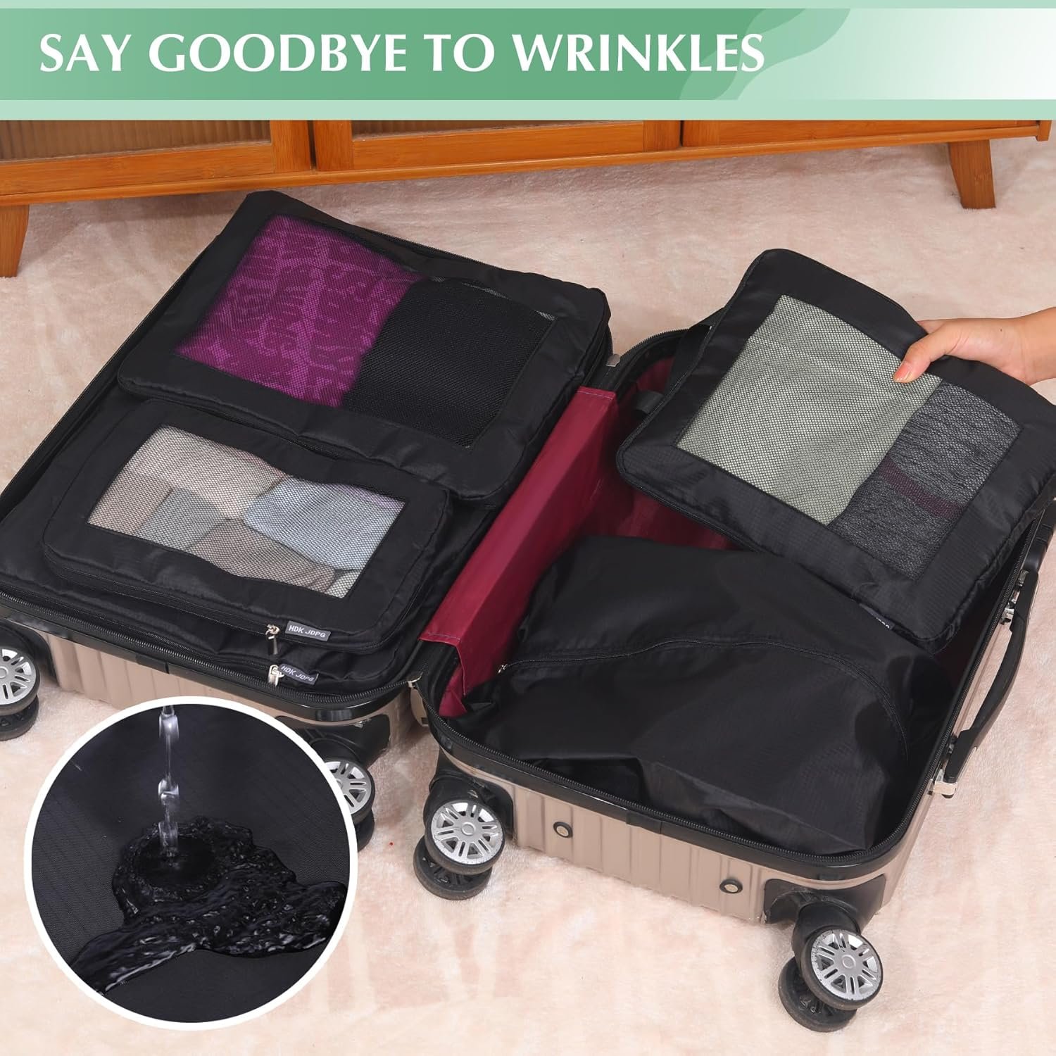 Carry on Compression Packing Cubes Travel for Suitcases ,Compressible Mesh Packing Cubes for Travel Women Packing Organizers 5 Set Ultralight (Black) - Image 2