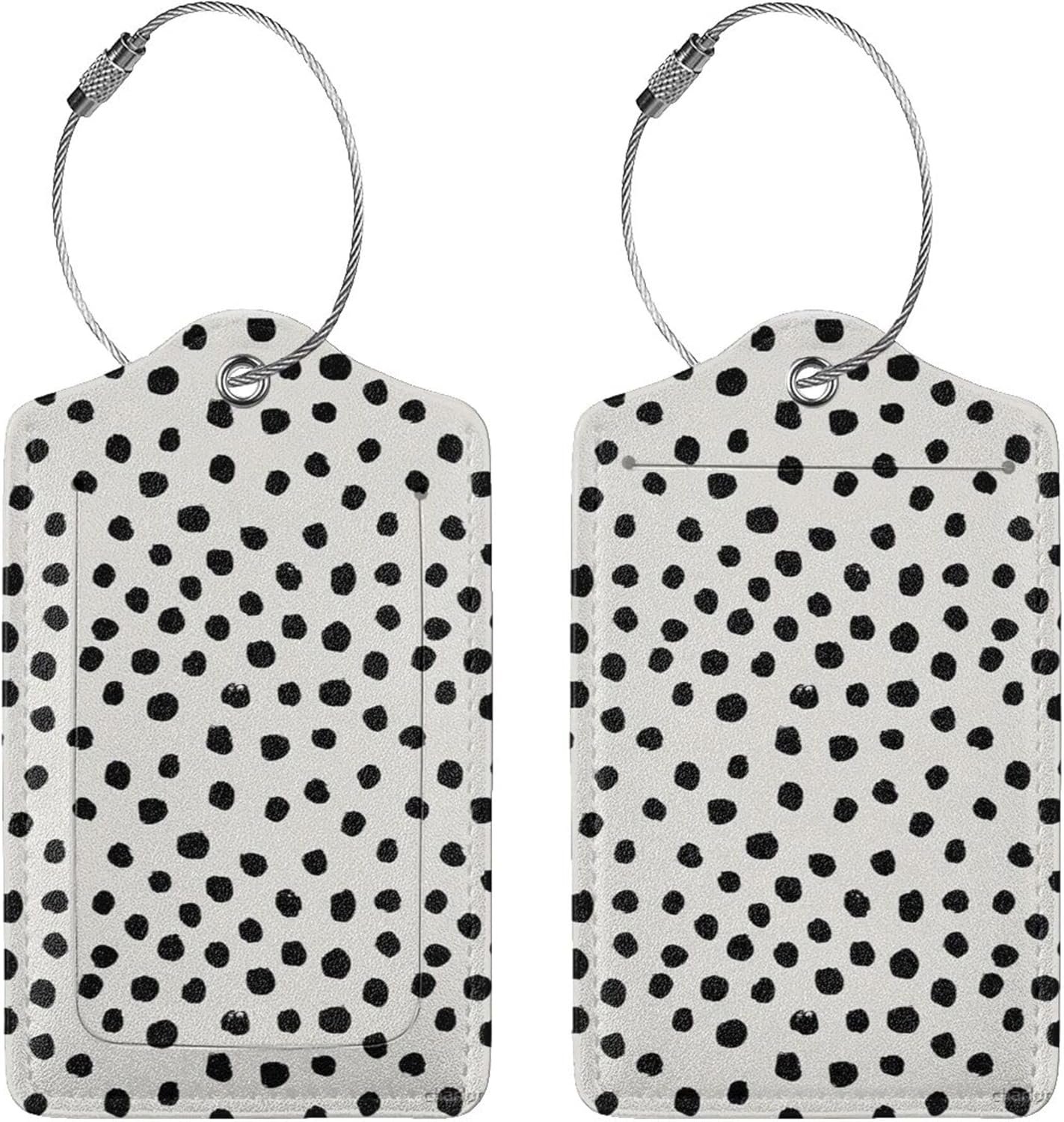 BLOCIT 2 Pack PU Luggage Tag for Suitcase Cute Unique Leather Suitcase Tags Identifiers with Privacy Name ID Label and Metal Loop for Baggage Handbag School Bag Backpack (Cute Black Polka Dot) - Image 4