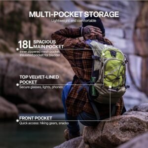 Everfun Hydration Backpack 18L with Water Bladder 2L/3L Hiking Water Backpack Women Men Hydration Pack Insulated Lightweight Day Hydropack with Storage for Hiking, Biking, Running, Festival