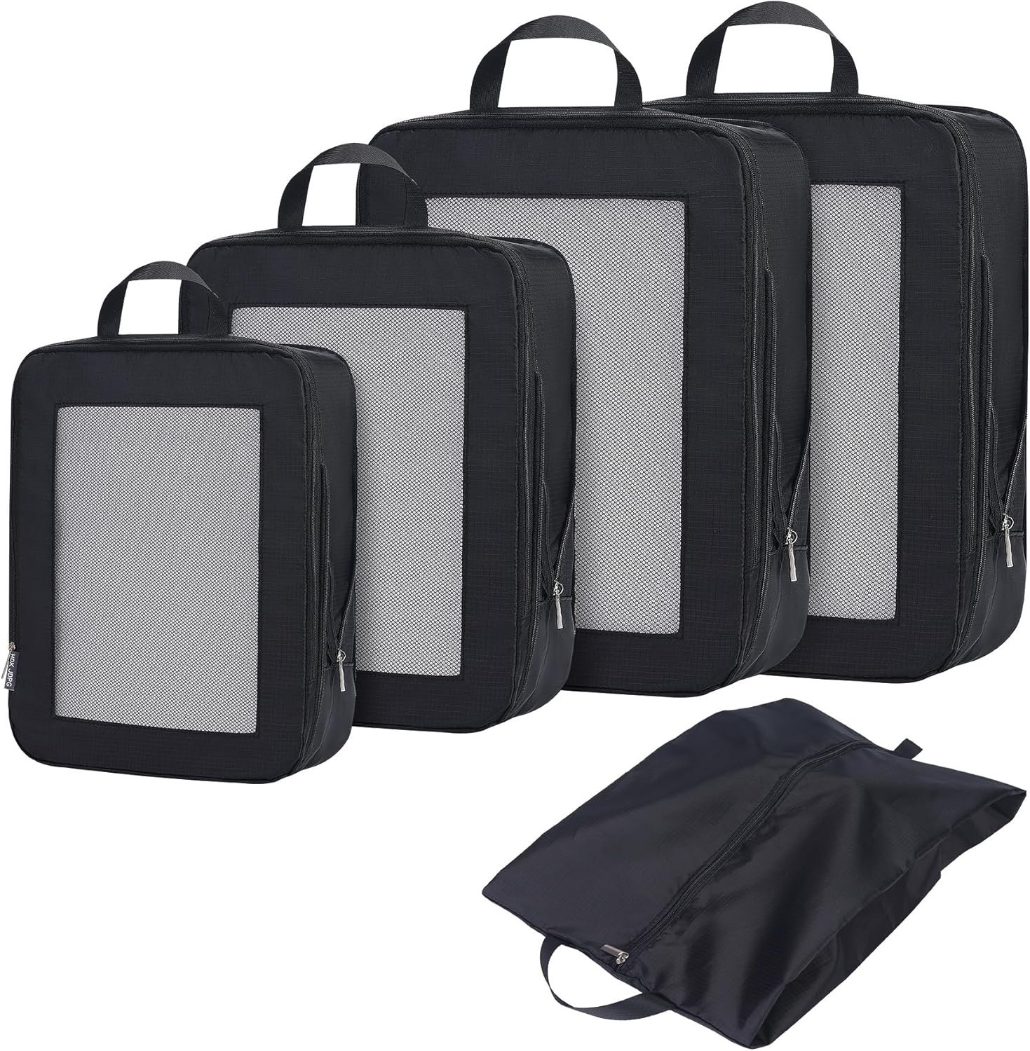 Carry on Compression Packing Cubes Travel for Suitcases ,Compressible Mesh Packing Cubes for Travel Women Packing Organizers 5 Set Ultralight (Black)
