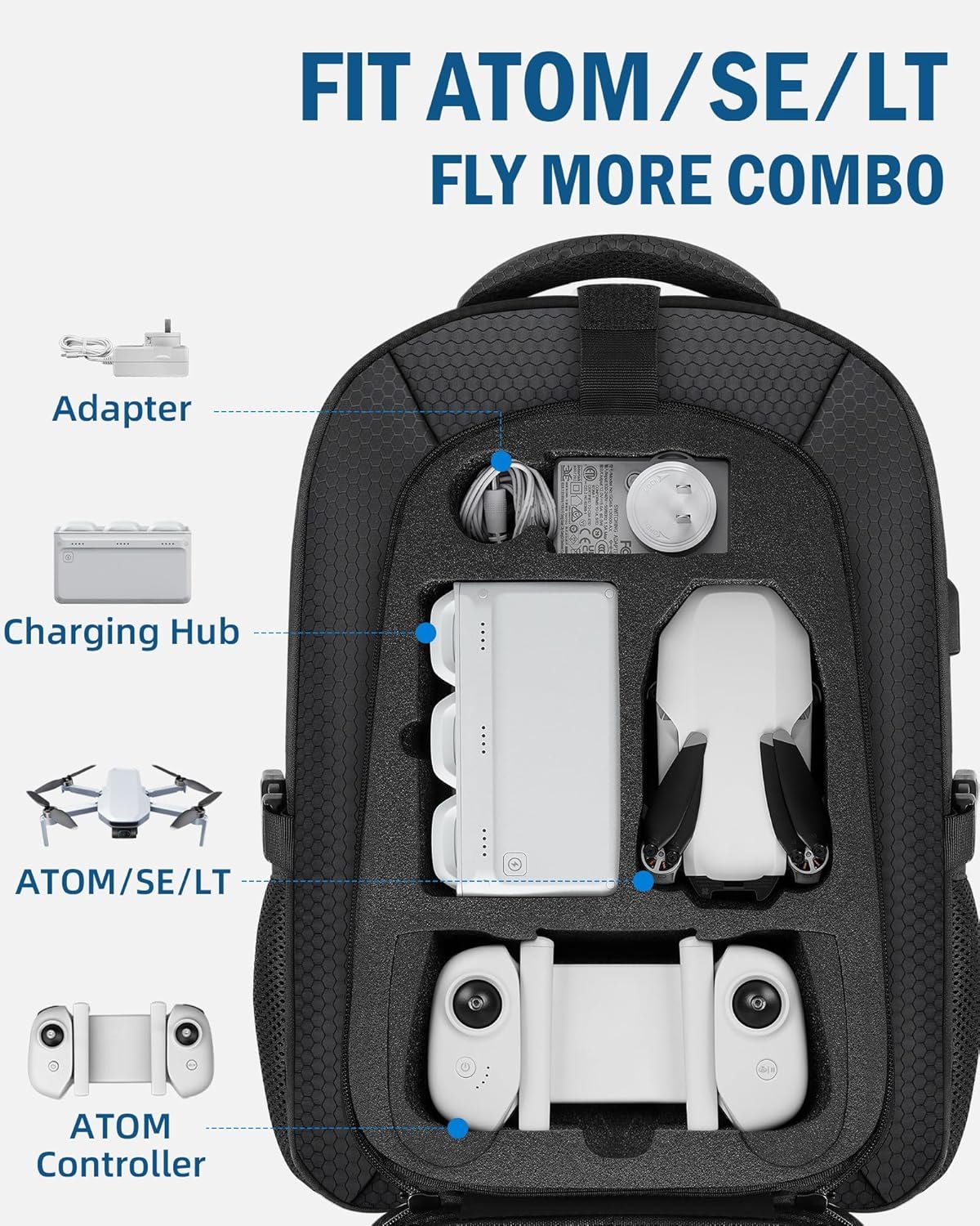 Atom 2 Case, Large Capacity Backpack for Potensic Atom 2/SE/3-Axis/LT, Expandable Travel Drone Bag Fits 15.6 Inch Laptop and Fly More Combo (Not Compatible with RC PTD 1 Remote Controller) - Image 3