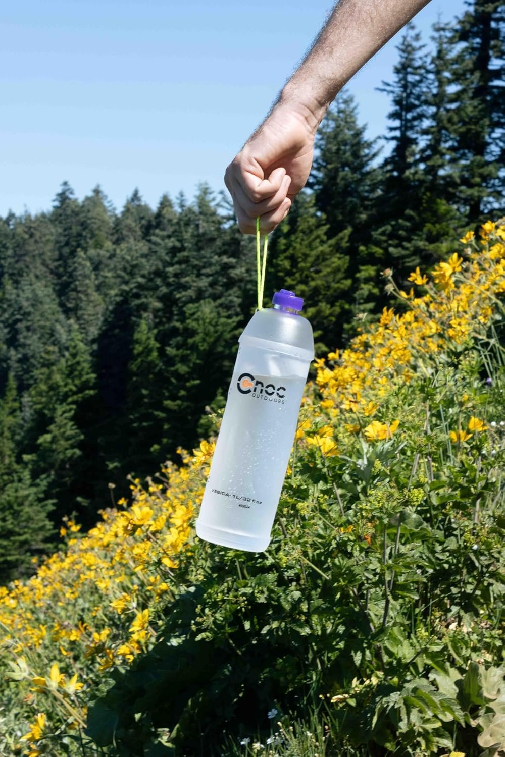 Cnoc Outdoors Vesica Collapsible Water Bottle 1 Liter Purple, 28mm Thread Compatible with Popular Filters, Packs Down Small when Empty, Perfect for Travel and Hiking - Image 3