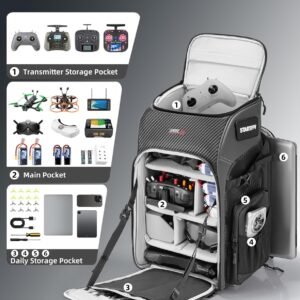FPV Drone Backpack -40L Ultimate All-in-One Professional Travel Camera Case for FPV Racing Quadcopter/DJI Drone/Tripod/15.6″ Laptop Combo with Waterproof Rain Cover & 2 Battery Tool Kit Bags