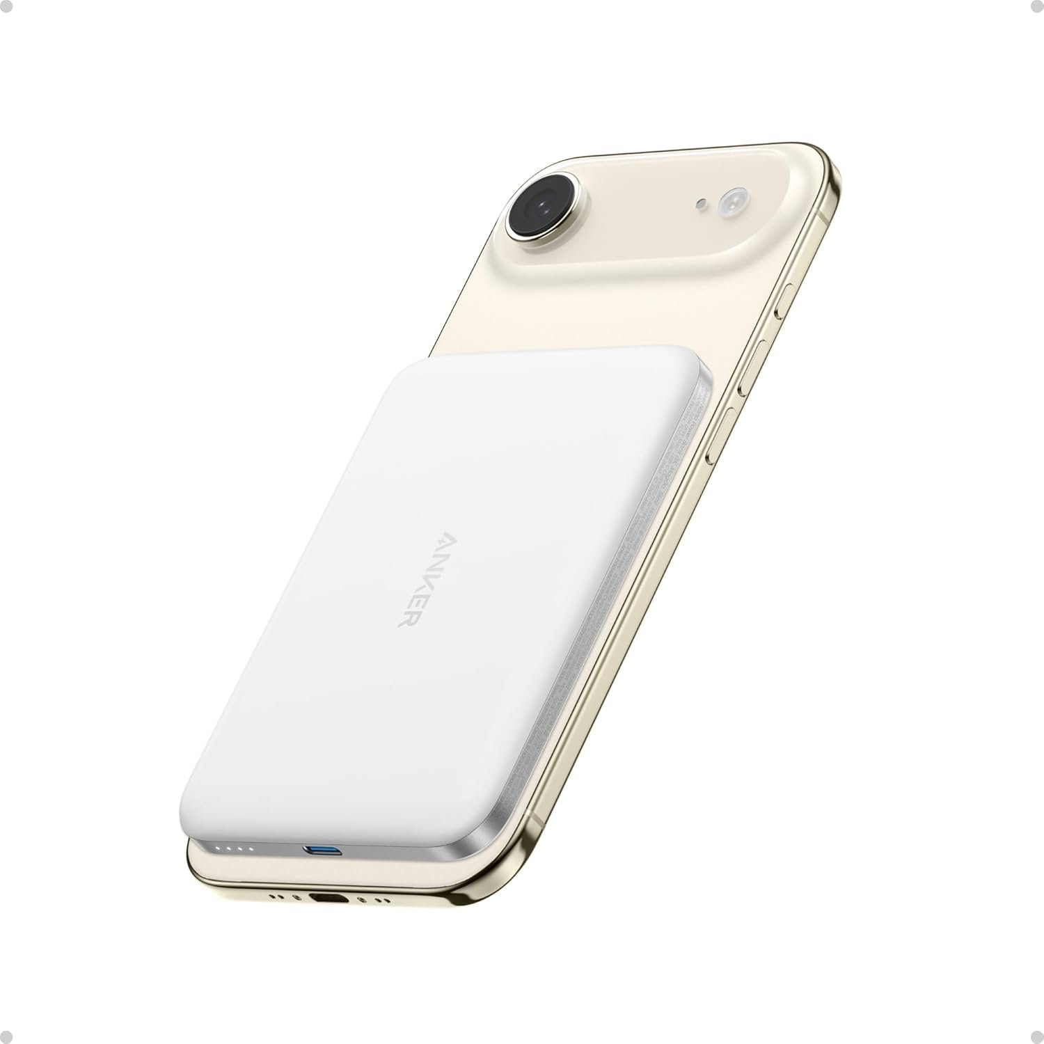 Anker Nano MagSafe Power Bank, Ultra-Slim 5,000mAh Magnetic Wireless Charging Battery, Qi2 Certified 15W Max MagSafe-Compatible Portable Charger, Ergonomic Design, for iPhone Air/17/16 Series