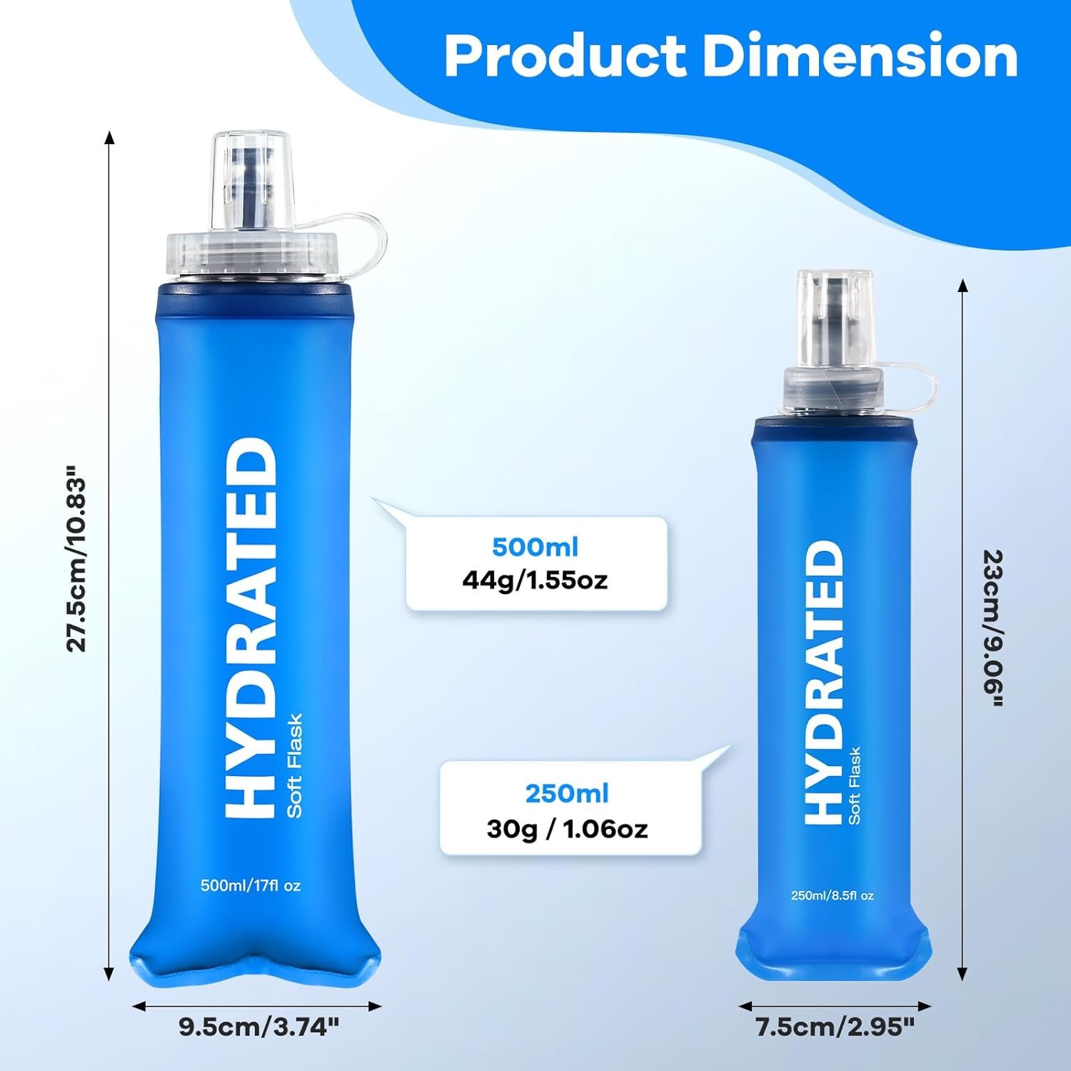 500ml Soft Flask 2Pack, TPU Collapsible Soft Water Bottle, 17oz Foldable TPU Bottles for Hydration Pack BPA-Free, Running Lightweight Water Bottle for Hiking Cycling Climbing Running - Image 5