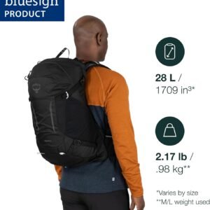 Osprey Hikelite 28L Lightweight Hiking Backpack – Durable Travel Daypack with Rain Cover for Men and Women, Chameleon/Black, S/M