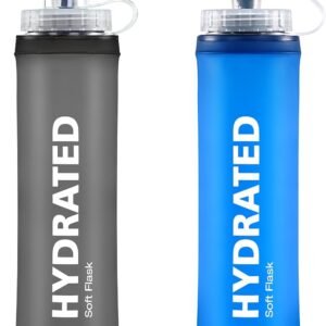 500ml Soft Flask 2Pack, TPU Collapsible Soft Water Bottle, 17oz Foldable TPU Bottles for Hydration Pack BPA-Free, Running Lightweight Water Bottle for Hiking Cycling Climbing Running