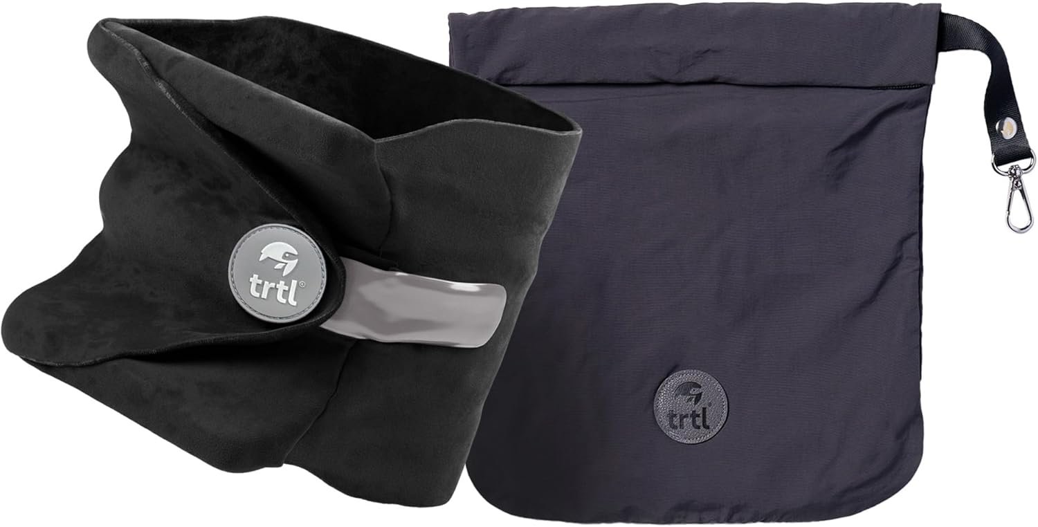 trtl Pillow - Scientifically Proven, Super Soft Neck Support Travel Pillow for Airplanes - Lightweight and Machine Washable - Ergonomic Design for Traveling on Flights, Cars, and Trains - Black