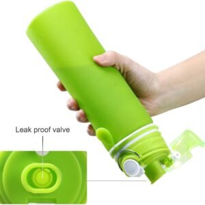 Valourgo Collapsible Water Bottle, Silicone Foldable with Leak Proof Valve BPA Free, Aqua Blue, 21 oz