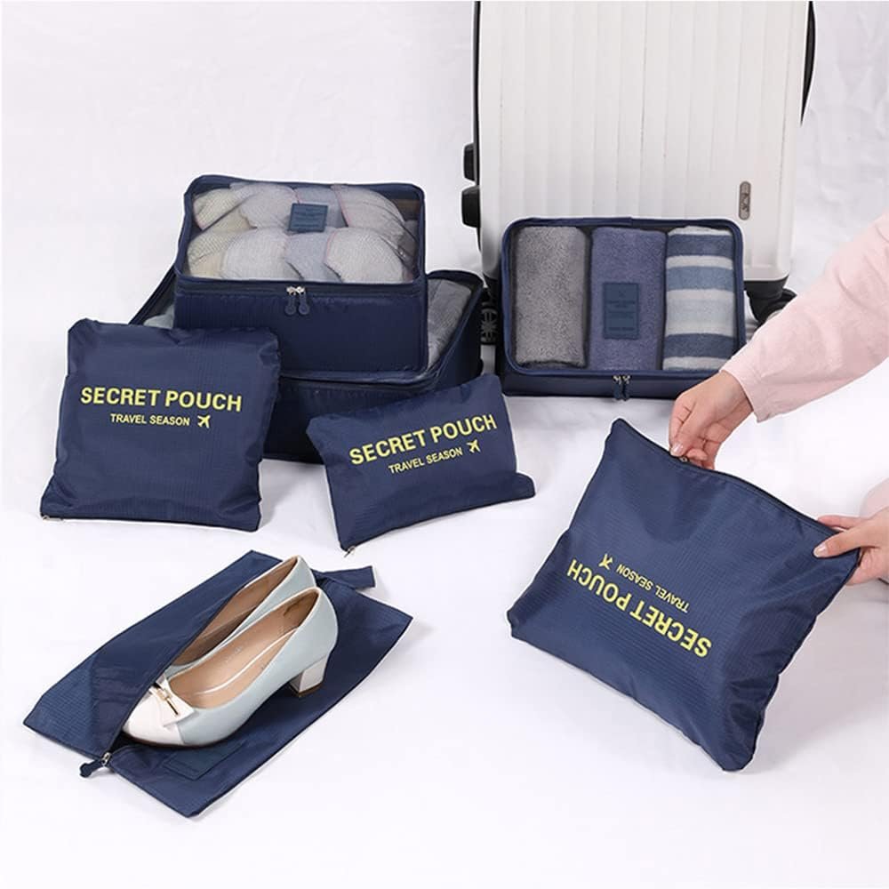 7 Set Packing Cubes Packing Organizers for Suitcase Travel Luggage Organizers with Shoes Bag for Suitcase Travel Accessories, Navy Blue - Image 3