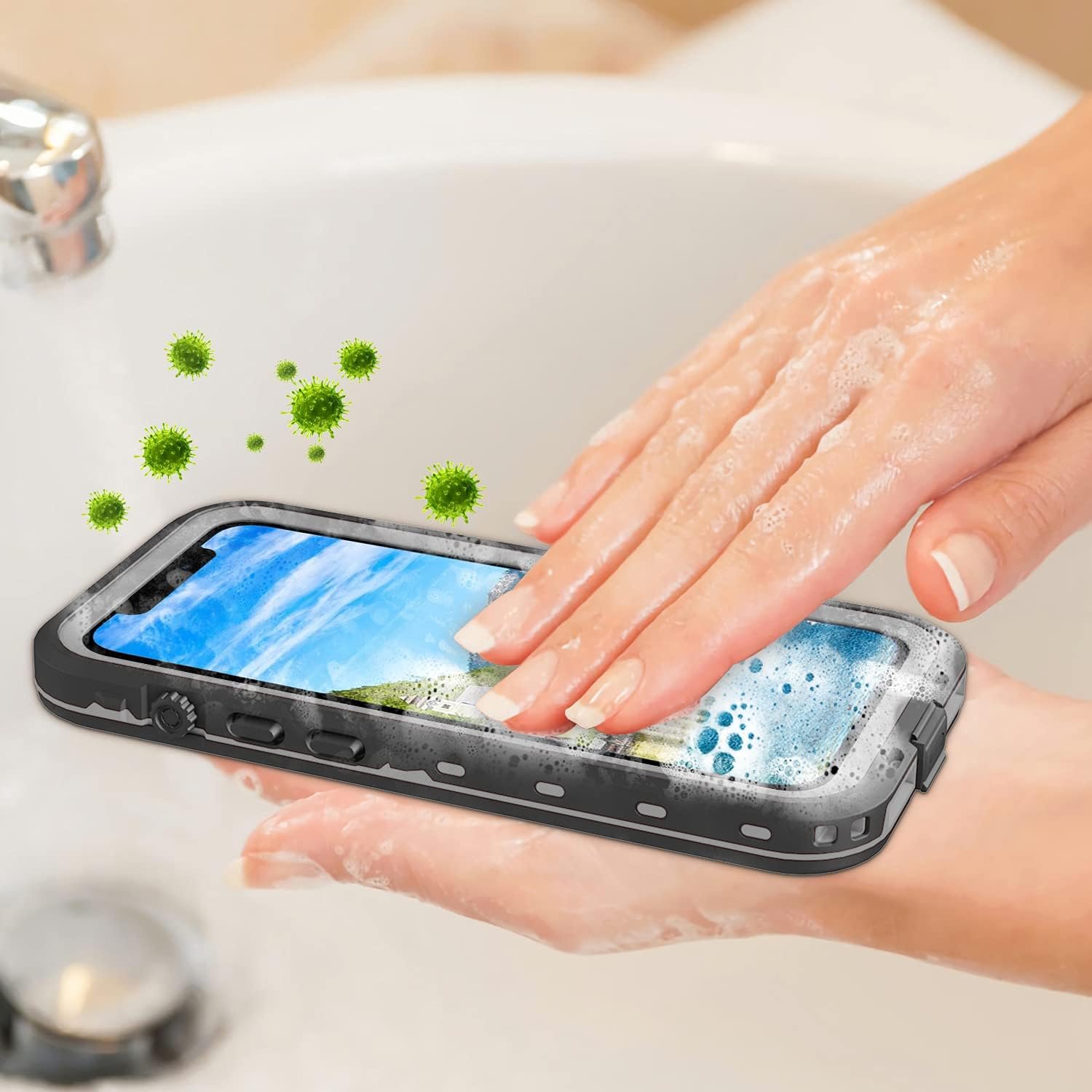Waterproof Phone Case Compatible with iPhone 13, IP68 Waterproof Shockproof Dust-Proof Phone Case with Built in Screen Protector, Full Body Protective Case (Black, iPhone 13) - Image 2