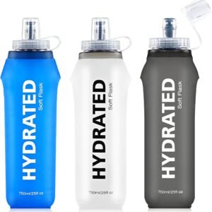 3 Pack Soft Water Bottle, 25oz/750ml Flask Running Bottles for Hydration Packs, TPU Collapsible Reusable Handheld Flasks for Hiking Cycling Climbing