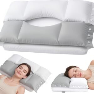 Cervical Neck Pillow with Dual Support Zones for Customizable Support, Memory Foam O-Shaped Ear Piercing Pillow for Ear Pressure Relief, Bed Pillow for Back, Stomach, Side Sleepers, Soft Cover