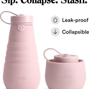STOJO Collapsible Sports Water Bottle – Leak-Proof Reusable Silicone Travel Cup for Hot & Cold Drinks – Microwave & Dishwasher Safe – AS SEEN ON TODAY SHOW – Parent (Carnation)