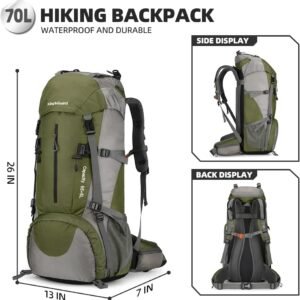 King’sGuard 70L Hiking Backpack with Rain Cover Lightweight Waterproof Travel Camping Backpack Large Backpacking Pack