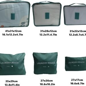 6 Pack Packing Cubes for Suitcases – Compression Luggage Packing Organizers with Laundry Pouch – Travel Storage Bags for Travel Accessories, Clothes, Cosmetics, Toiletries – Dark Green