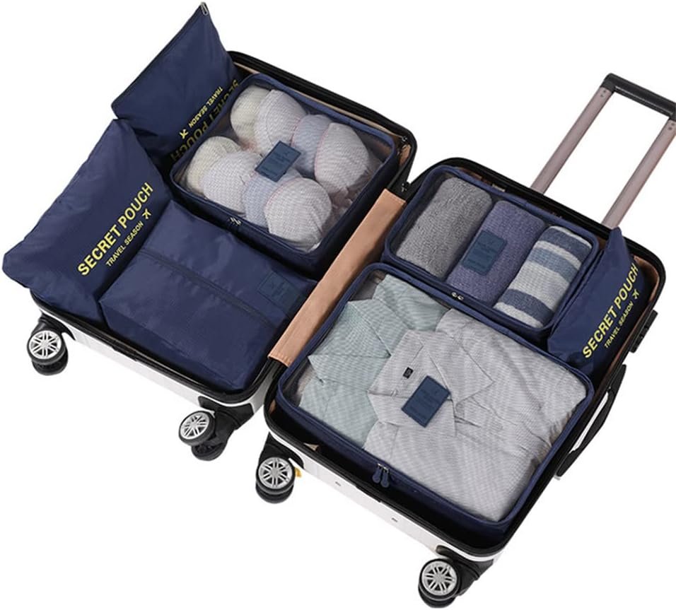 7 Set Packing Cubes Packing Organizers for Suitcase Travel Luggage Organizers with Shoes Bag for Suitcase Travel Accessories, Navy Blue - Image 5