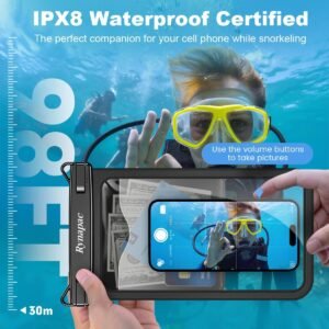 [Up to 10″] Large Waterproof Phone Pouch Bag – 2 Pack IPX8 Waterproof Phone Case for iPhone 17 16 15 Pro Max Galaxy S25 S24 Ultra, Touchscreen & Underwater Photography, Beach Cruise Travel Essentials