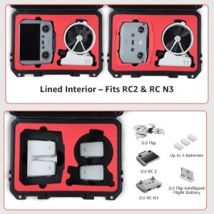 Travel Hard Case for DJI Flip, Fly More Combo | Holds Up to 7 Batteries, Fits Drone, DJI RC 2 / RC-N3 Remote Controller, Charging Hub & Accessories | IP67 Waterproof, Shockproof, Dustproof