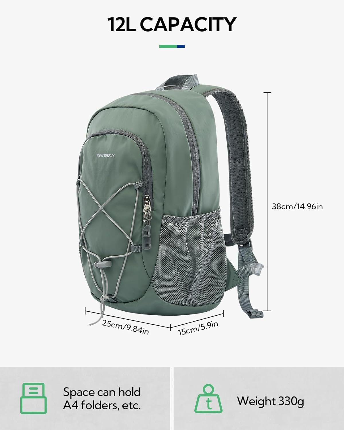 WATERFLY 12L Small Hiking Backpack: Day Pack Lightweight Travel Bag Camping Fitness Cycling Outdoor Sports Daypack For Women Men - Image 2