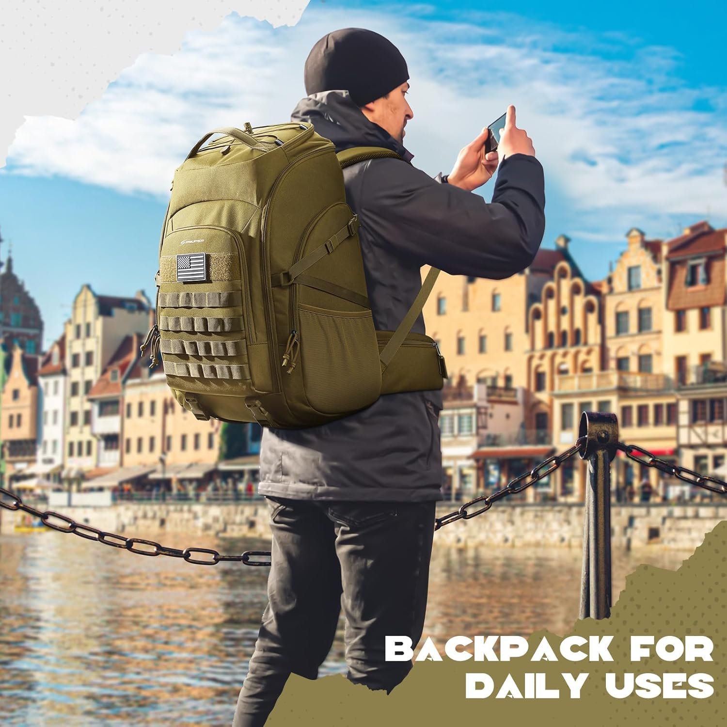 Maelstrom Tactical Backpack for Men, Water Resistant 40L Military Backpack, for Hiking, Camping, Gym with Molle System (Khaki) - Image 8