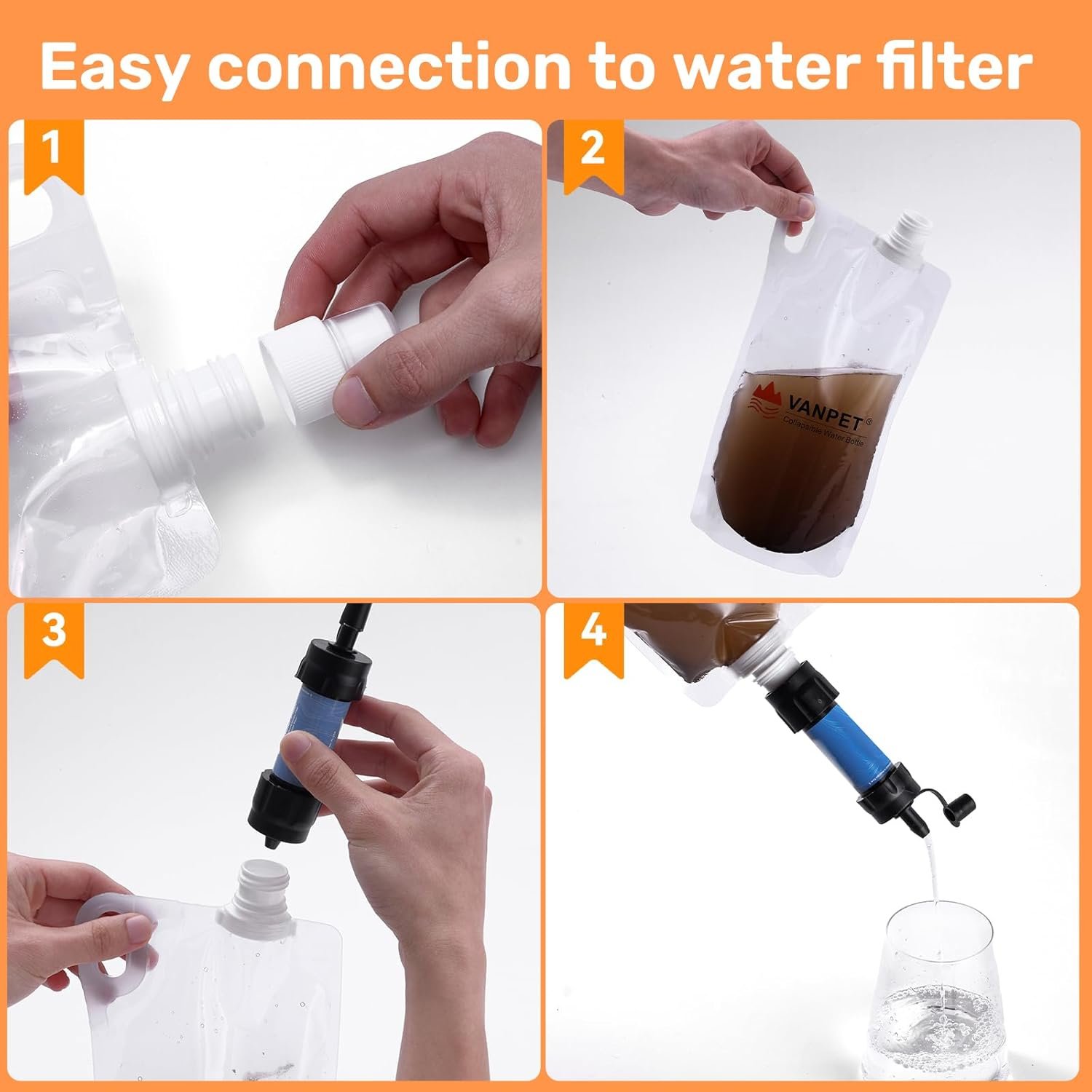 1L Hiking Collapsible Water Bottles, 33OZ BPA-Free Plastic Flasks, Reusable Drink Bags, Foldable Backpacking Water Bottle for Travel Camping Hiking (2-Pack) - Image 7