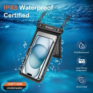 IPX8 Waterproof Phone Pouch, [Up to 8.5”] Double Space Waterproof Phone Case with Lanyard for iPhone 17 16 15 14 Pro Max, Cellphone Dry Bag for Beach Vacation Cruise Essentials, 2 Pack