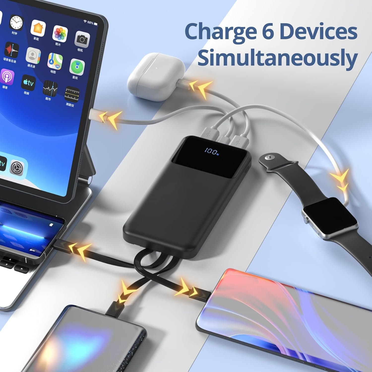 Portable Charger with Built in Cables, Power Bank with Cords Wires, Slim 10000mAh Travel Battery Pack 6 Outputs 3 Inputs 3A Fast Charging for Samsung Google Pixel LG Moto iPhone iPad, 1 Pack - Image 3