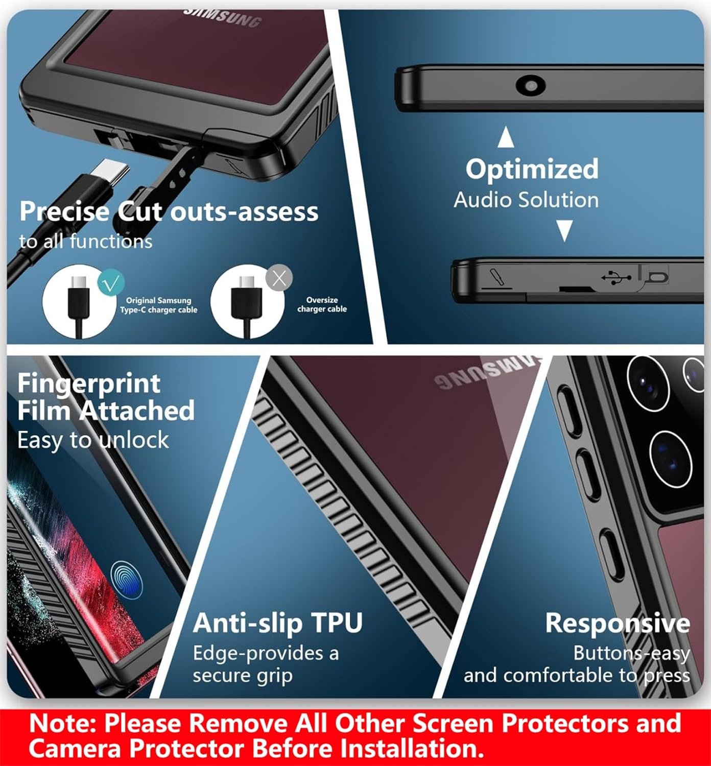 SPIDERCASE Designed for Samsung Galaxy S22 Ultra Case Waterproof, Built-in Screen Protector Full Protection Heavy Duty Shockproof Anti-Scratched Rugged Case, Black - Image 5