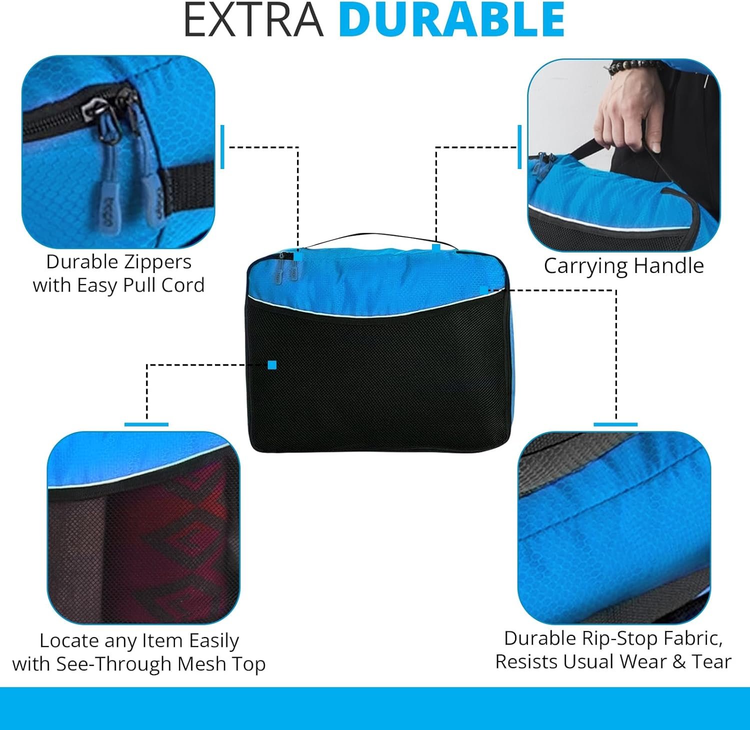 bago 8 Pcs Packing Cubes for Travel - 5 Travel Packing Cubes for Suitcases with 3 ZipLock Bags, Luggage Organizer Bags to Get Maximum Storage, Save Time & Effort to Pack (Black Blue Purple Green Pink) - Image 3