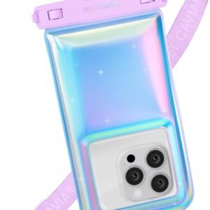 VELVET CAVIAR Waterproof Phone Pouch with Lanyard | IP68 Floating Case for iPhone & All Phones | Dry Bag for Snorkeling, Beach, Kayaking | Travel & Cruise Essentials for Women (Lavender Holo)