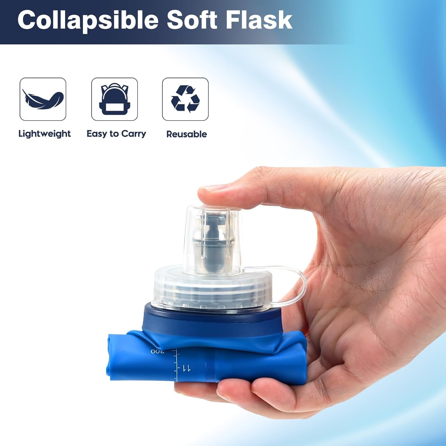 3 Pack Soft Water Bottle, 25oz/750ml Flask Running Bottles for Hydration Packs, TPU Collapsible Reusable Handheld Flasks for Hiking Cycling Climbing - Image 6