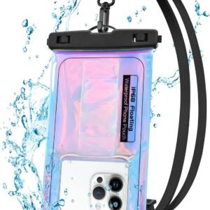 Waterproof Phone Pouch Floating, IPX68 Waterproof Phone Case with Lanyard for iPhone 16 15 14 13 12 Pro Max Samsung S25 S24 S23 S22, Up to 7 Inch, Beach Vacation Essentials, Dazzling Purple