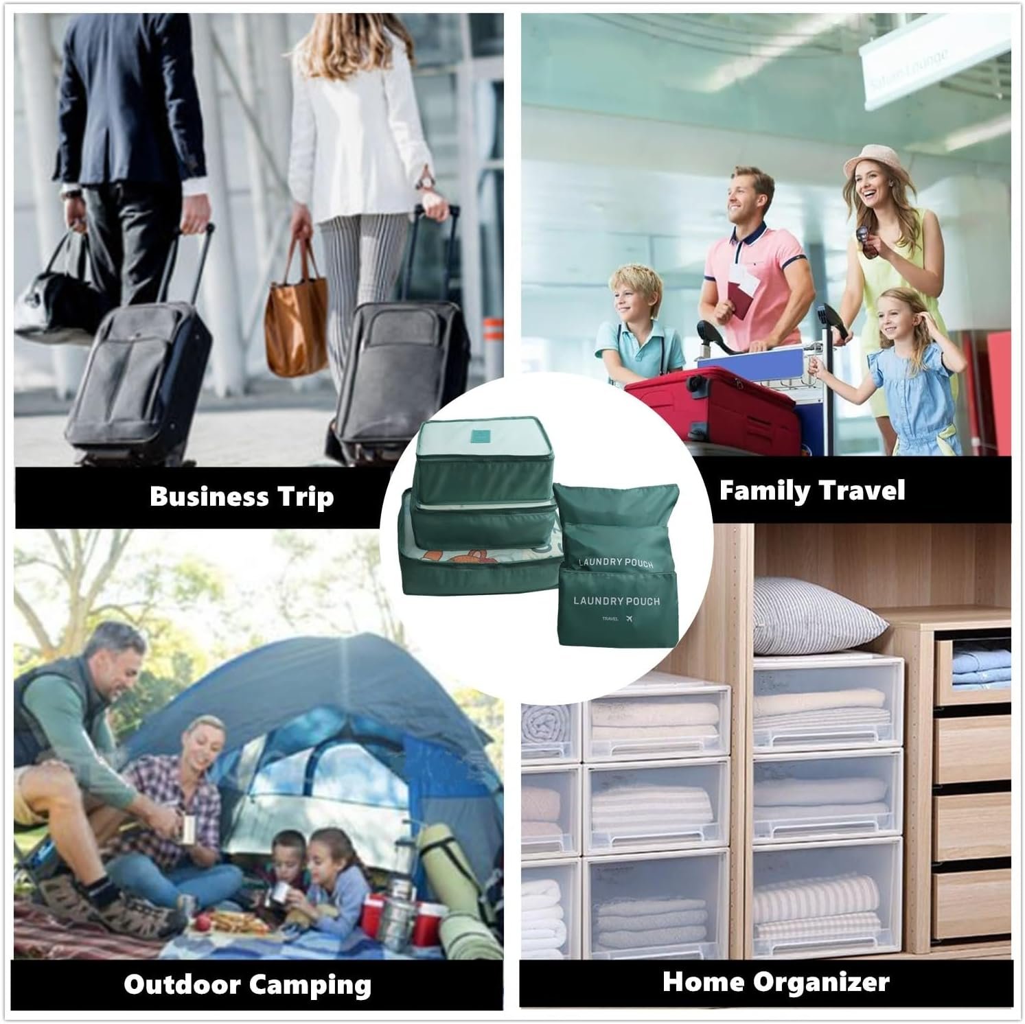 6 Pack Packing Cubes for Suitcases - Compression Luggage Packing Organizers with Laundry Pouch - Travel Storage Bags for Travel Accessories, Clothes, Cosmetics, Toiletries - Dark Green - Image 5