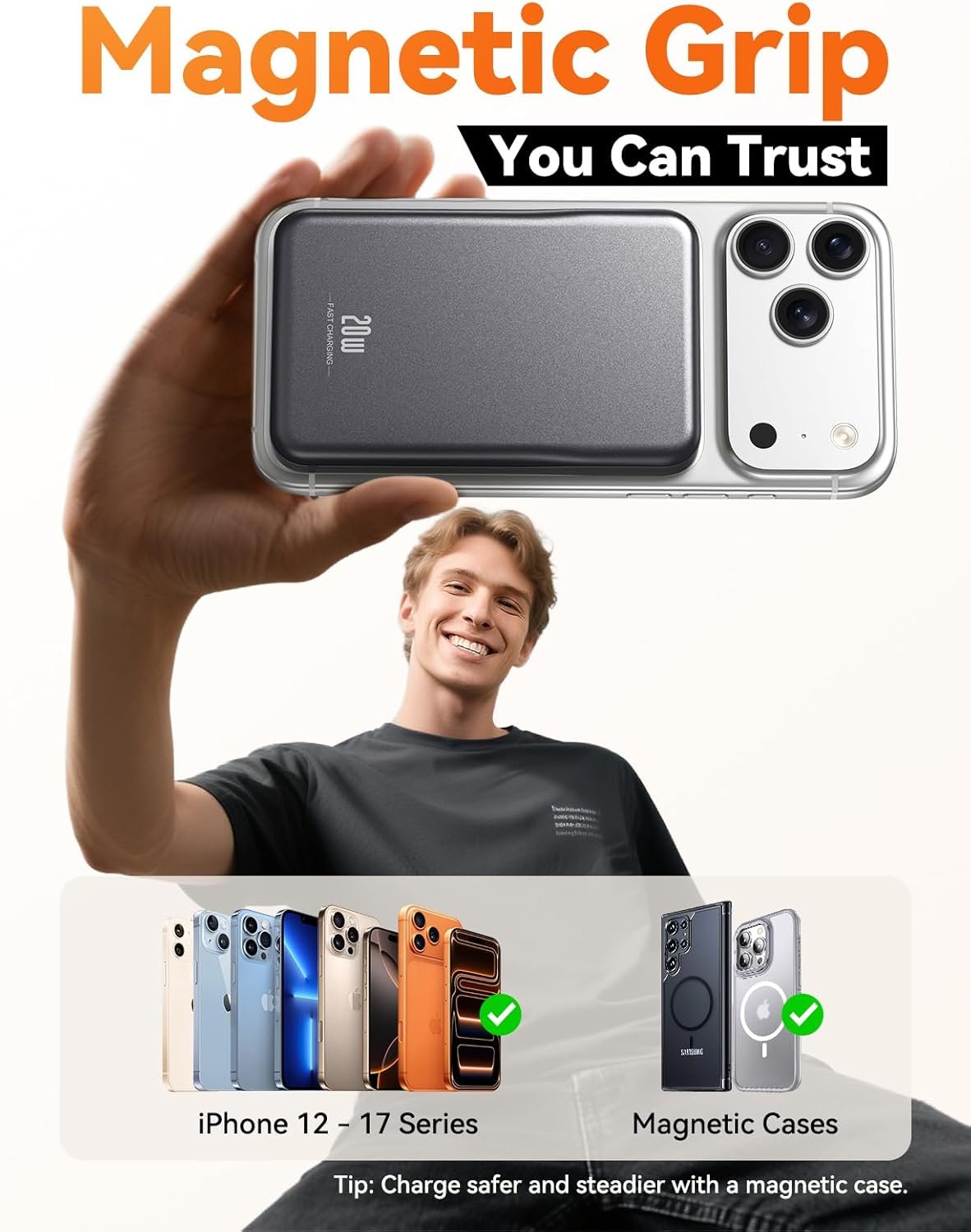 Magnetic Portable Charger, 10000mAh for Magsafe Battery Pack, 20W Fast Charging Power Bank, Travel Essential of Wireless Charger Compatible with iPhone 17/16/15/14/13 Pro/Max/Air/Plus-SpaceGray - Image 2