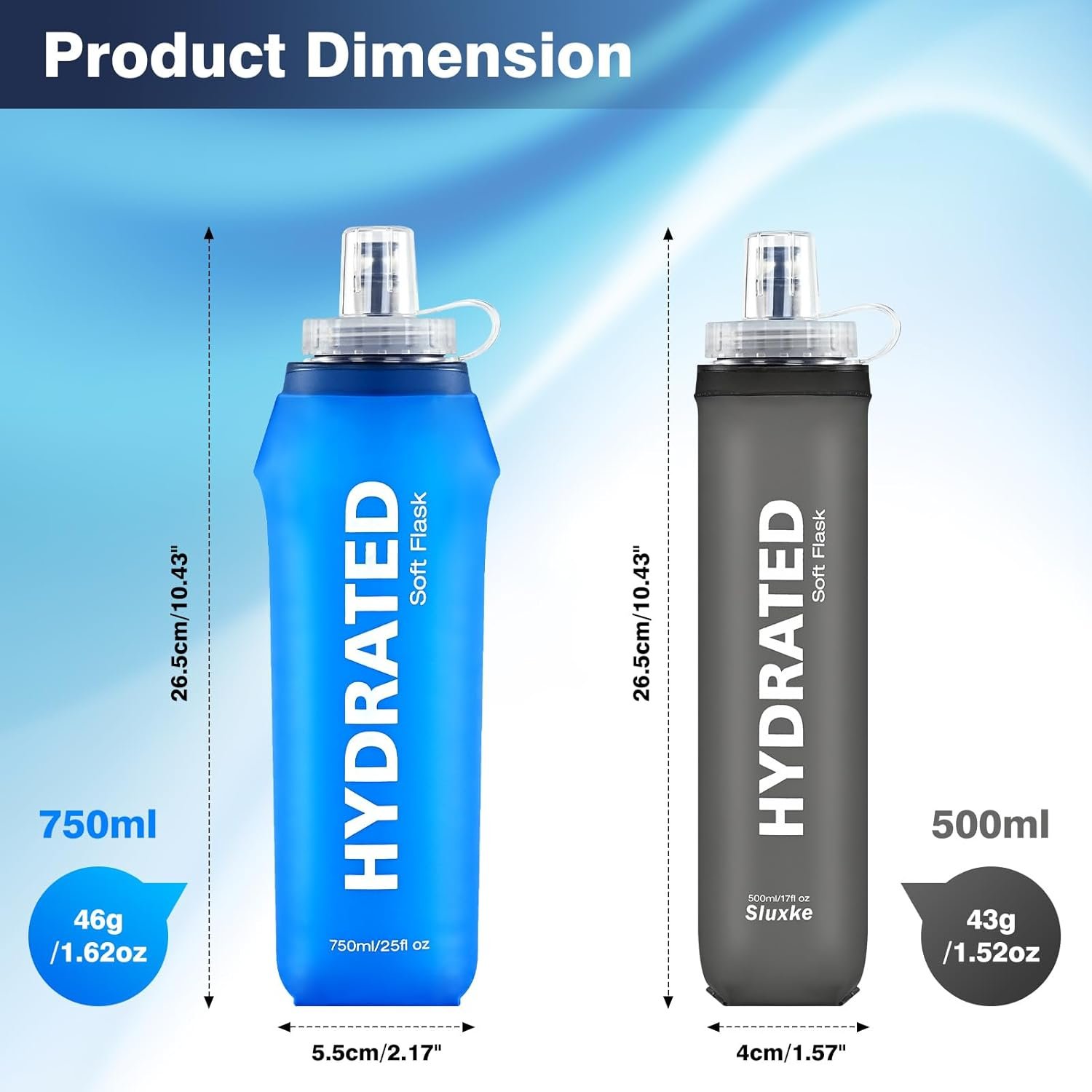 3 Pack Soft Water Bottle, 25oz/750ml Flask Running Bottles for Hydration Packs, TPU Collapsible Reusable Handheld Flasks for Hiking Cycling Climbing - Image 5