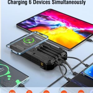 Solar Charger Power Bank, 42800mAh Wireless Portable Charger with USB-C in/Output, QC3.0 Fast Charging 15W 4 Ports Outdoor Battery Pack Built-in Dual Led Flashlights for iPhone Samsung etc