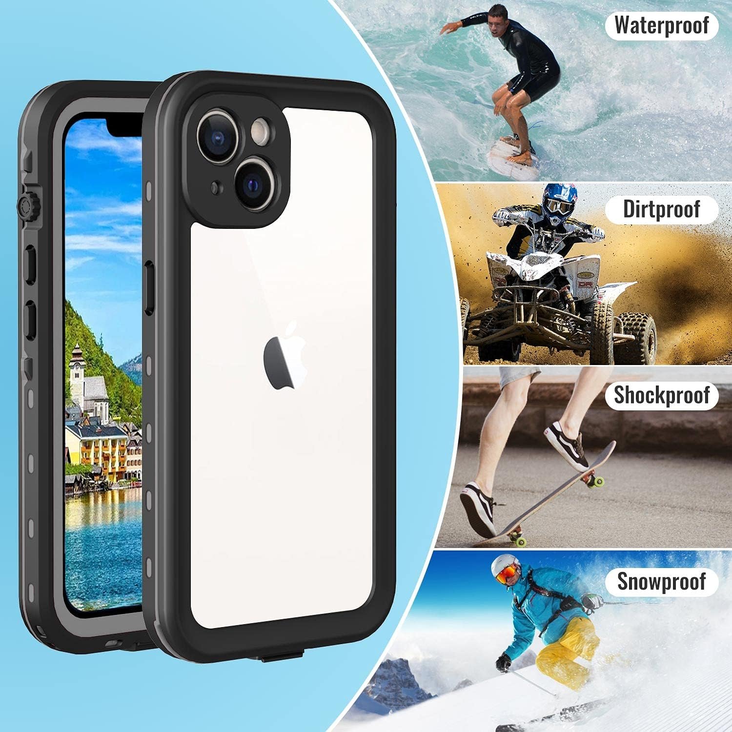 Waterproof Phone Case Compatible with iPhone 13, IP68 Waterproof Shockproof Dust-Proof Phone Case with Built in Screen Protector, Full Body Protective Case (Black, iPhone 13) - Image 6