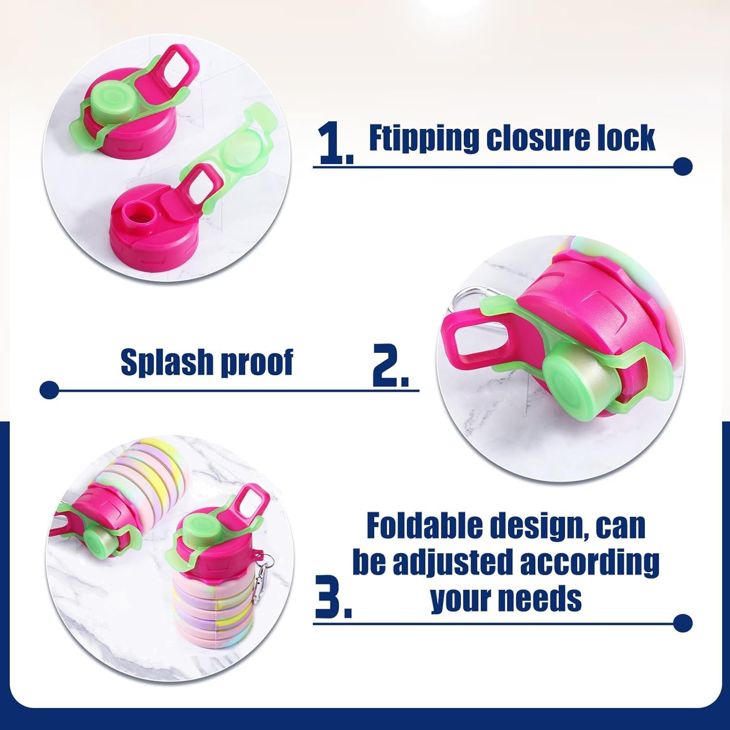 5 Pcs Collapsible Water Bottles, 16 oz Portable Foldable Water Bottle with Metal Clip Silicone Leakproof Travel Waters Bottle Reusable Sports Waters Bottles for Travel Camping Hiking Cycling - Image 3