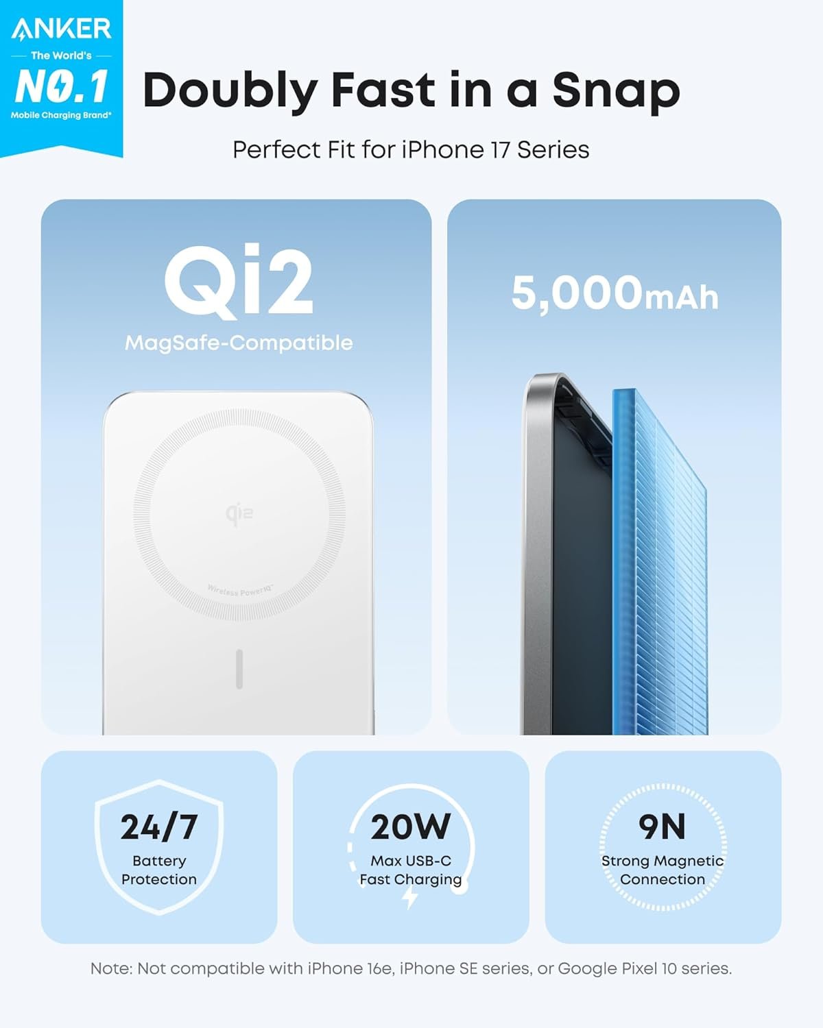 Anker Nano MagSafe Power Bank, Ultra-Slim 5,000mAh Magnetic Wireless Charging Battery, Qi2 Certified 15W Max MagSafe-Compatible Portable Charger, Ergonomic Design, for iPhone Air/17/16 Series - Image 2