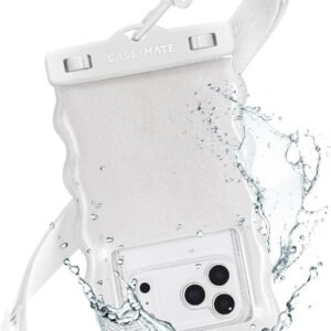 Case-Mate Wavy IP68 Waterproof Phone Pouch – Large Floating Phone Case w/Crossbody Lanyard – Cruise Ship Travel Essentials Compatible w/All Devices – Hidden Pocket for Card/Cash- Ivory Twinkle