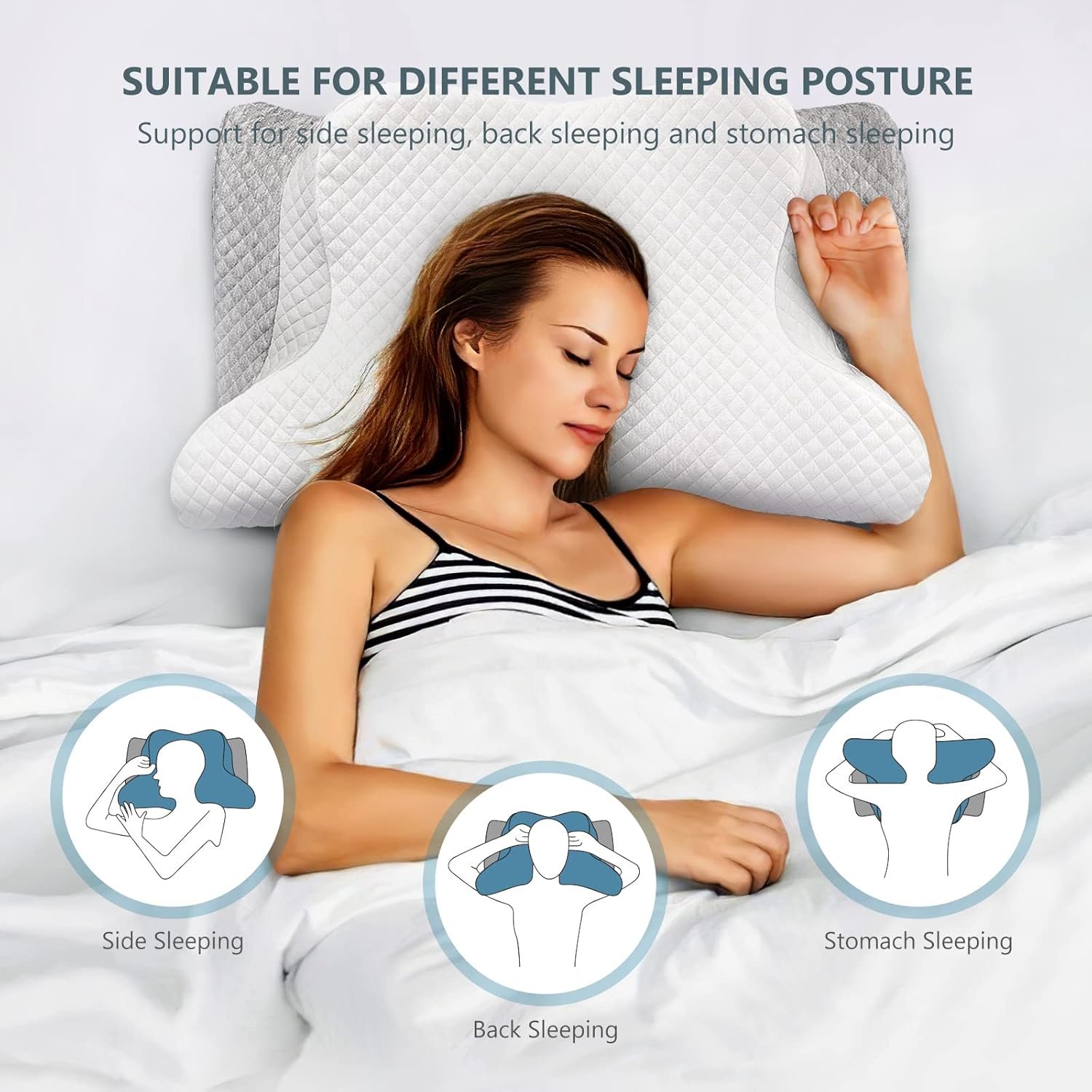 ZAMAT Adjustable Cervical Memory Foam Pillow, Odorless Neck Pillows for Pain Relief, Orthopedic Pillows for Sleeping with Cooling Pillowcase, Ergonomic Support Pillow for Stomach, Back, Side Sleeper - Image 7