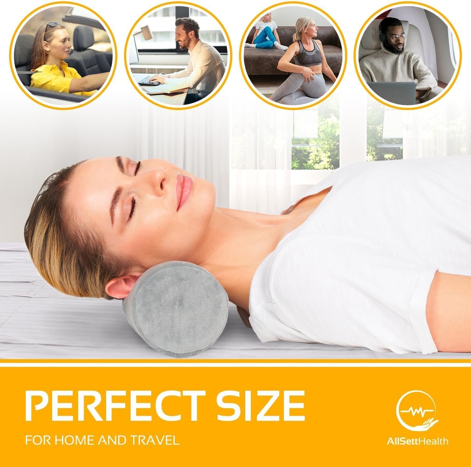 AllSett Health Firm Cervical Neck Roll Memory Foam Pillow, Bolster Pillow, Round Neck Support for Sleeping | Bolster for Bed, Legs, Back and Yoga - Image 5