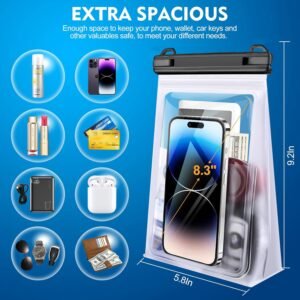Large Waterproof Phone Pouch [with Sealing Strip], Cell Phone Dry Bag for iPhone 17 16 15 14 Pro Max Galaxy S25 S24 S23 S22 All Devices, Floating Water Proof Bag for Beach Water Park White
