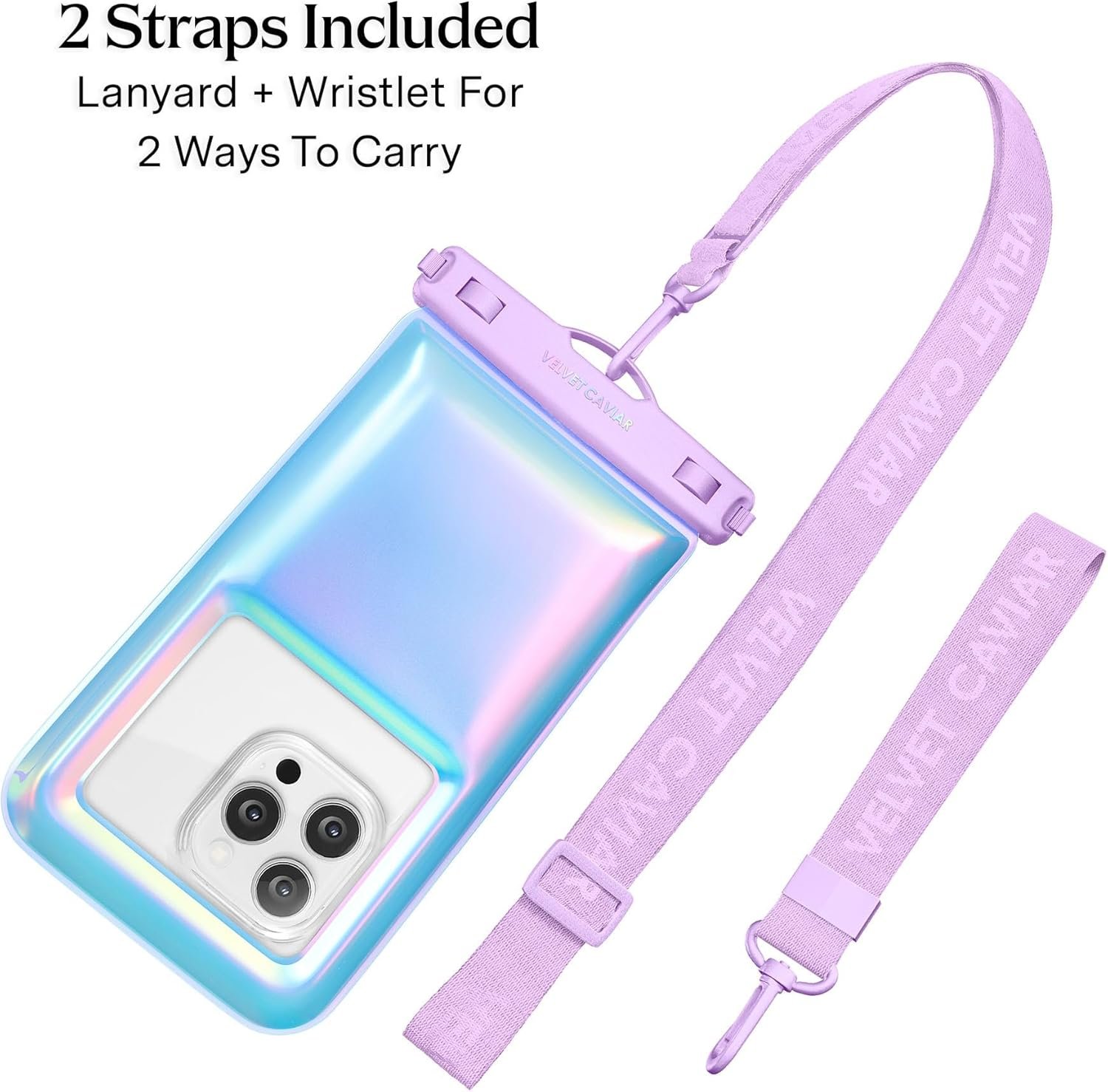 VELVET CAVIAR Waterproof Phone Pouch with Lanyard | IP68 Floating Case for iPhone & All Phones | Dry Bag for Snorkeling, Beach, Kayaking | Travel & Cruise Essentials for Women (Lavender Holo) - Image 6