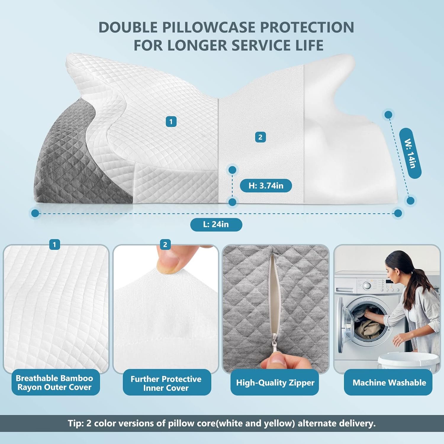 ZAMAT Adjustable Cervical Memory Foam Pillow, Odorless Neck Pillows for Pain Relief, Orthopedic Pillows for Sleeping with Cooling Pillowcase, Ergonomic Support Pillow for Stomach, Back, Side Sleeper - Image 6