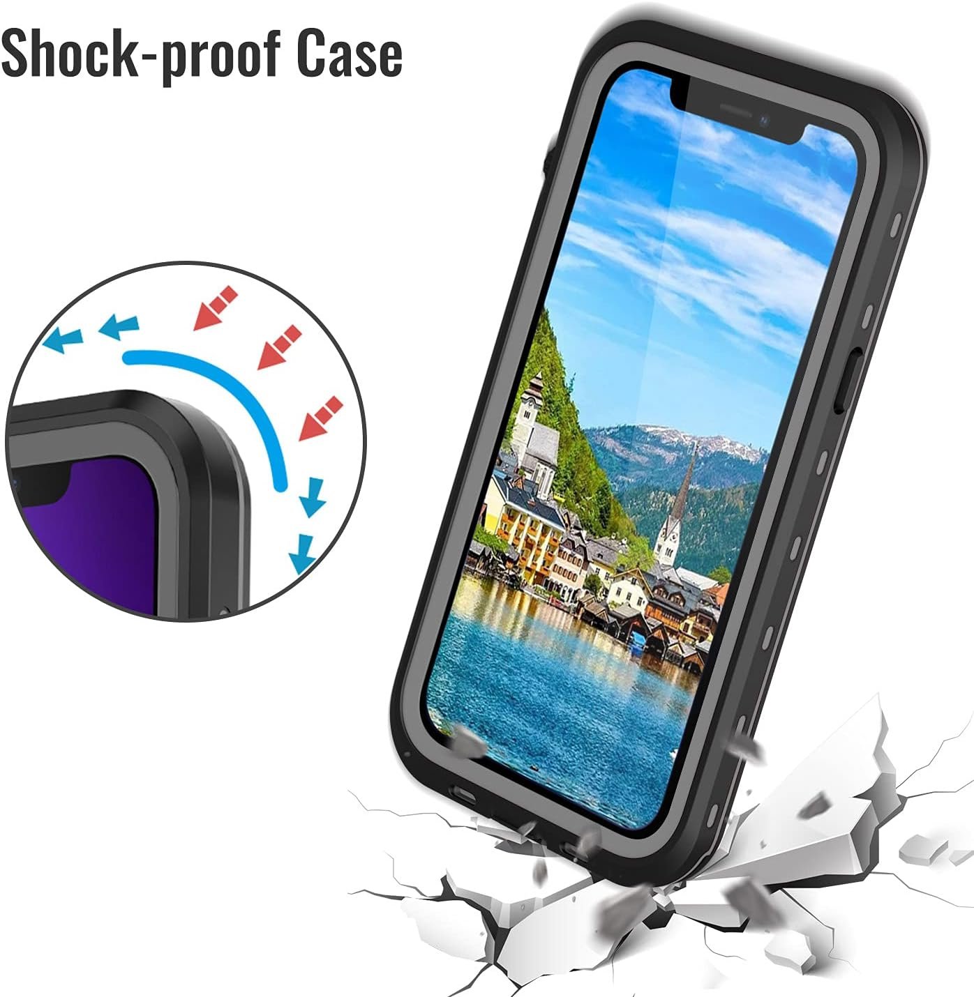 Waterproof Phone Case Compatible with iPhone 13, IP68 Waterproof Shockproof Dust-Proof Phone Case with Built in Screen Protector, Full Body Protective Case (Black, iPhone 13) - Image 3