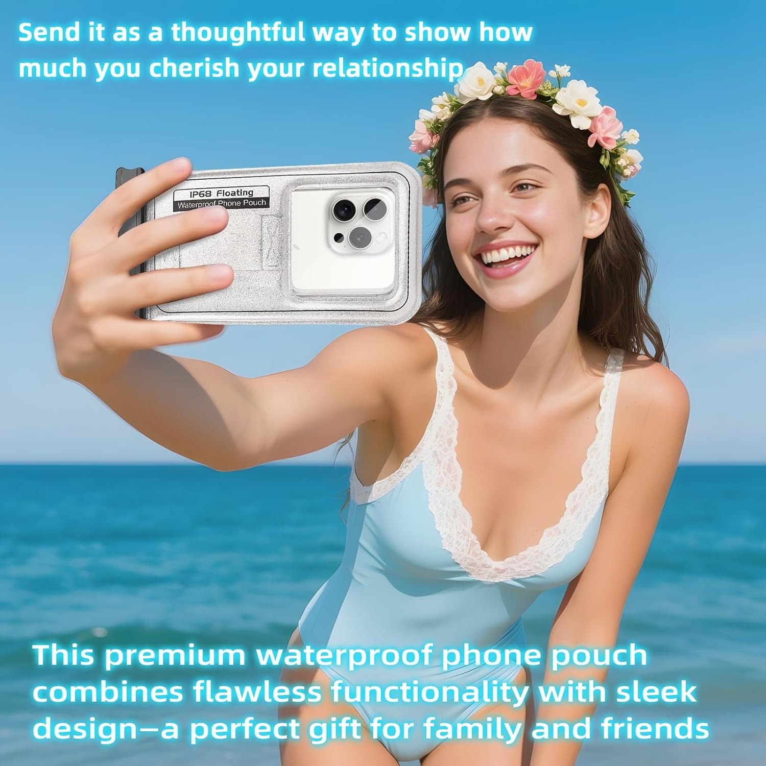 Waterproof Phone Pouch, IP68 Floating Waterproof Phone Case, Dry Bag Beach Essentials with Adjustable Lanyard for iPhone 16 Pro Max /15 Pro/Galaxy S24 S23, Up to 7.0'', Flash Silver, 1 Pack - Image 2